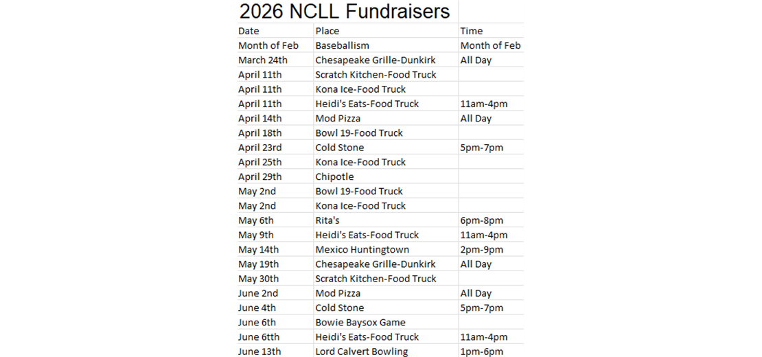 2026 NCLL Fundraisers